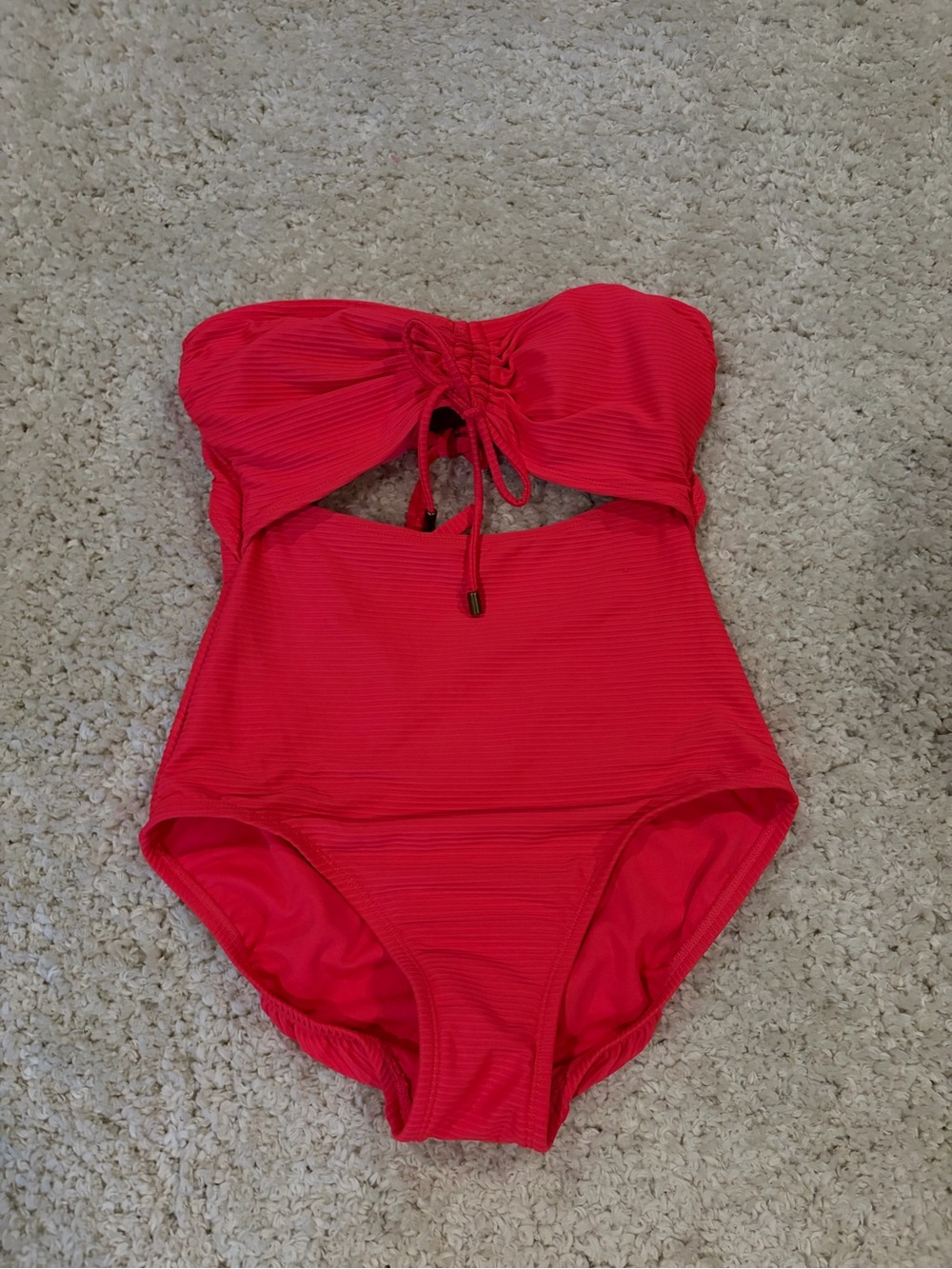 Time and Tru Bright Red Strapless One-Piece Swimsuit with Front Lace